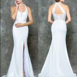 Glow Evening Dress #G651: Mesh cut-outs and slit